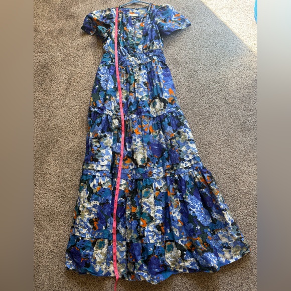 Anthropologie Blue Ruffled Tiered Maxi Dress Long Flowy Small Classy wedding - Picture 10 of 14